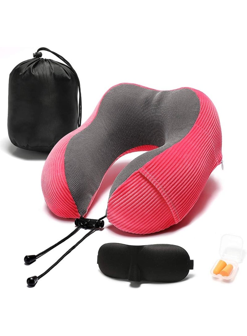 Travel Pillow, Memory Foam Neck Pillow with 360-Degree Head Support Comfortable Airplane Pillow with Storage Bag Lightweight Traveling Pillow for Sleeping, Car, Train, Bus and Home Use(Red) - Image 1